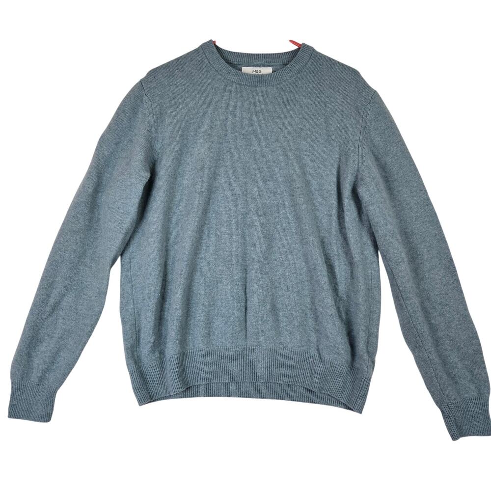 M&S Lambs Wool Pullover Sweater Pale Blue Extra Fine Wool Mens Large 0676